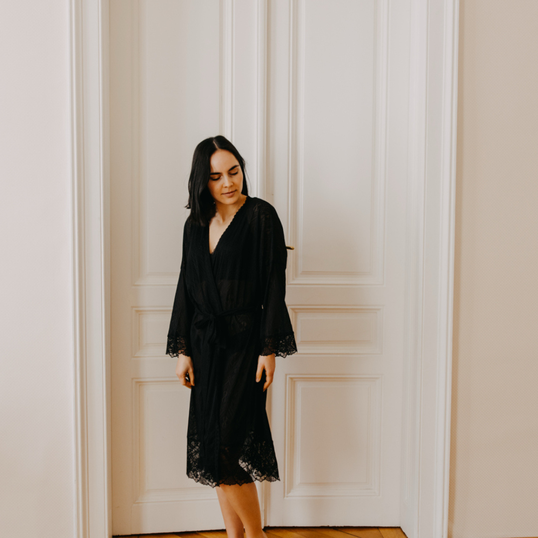 Spitzenmorgenmantel Lorena - onyx
